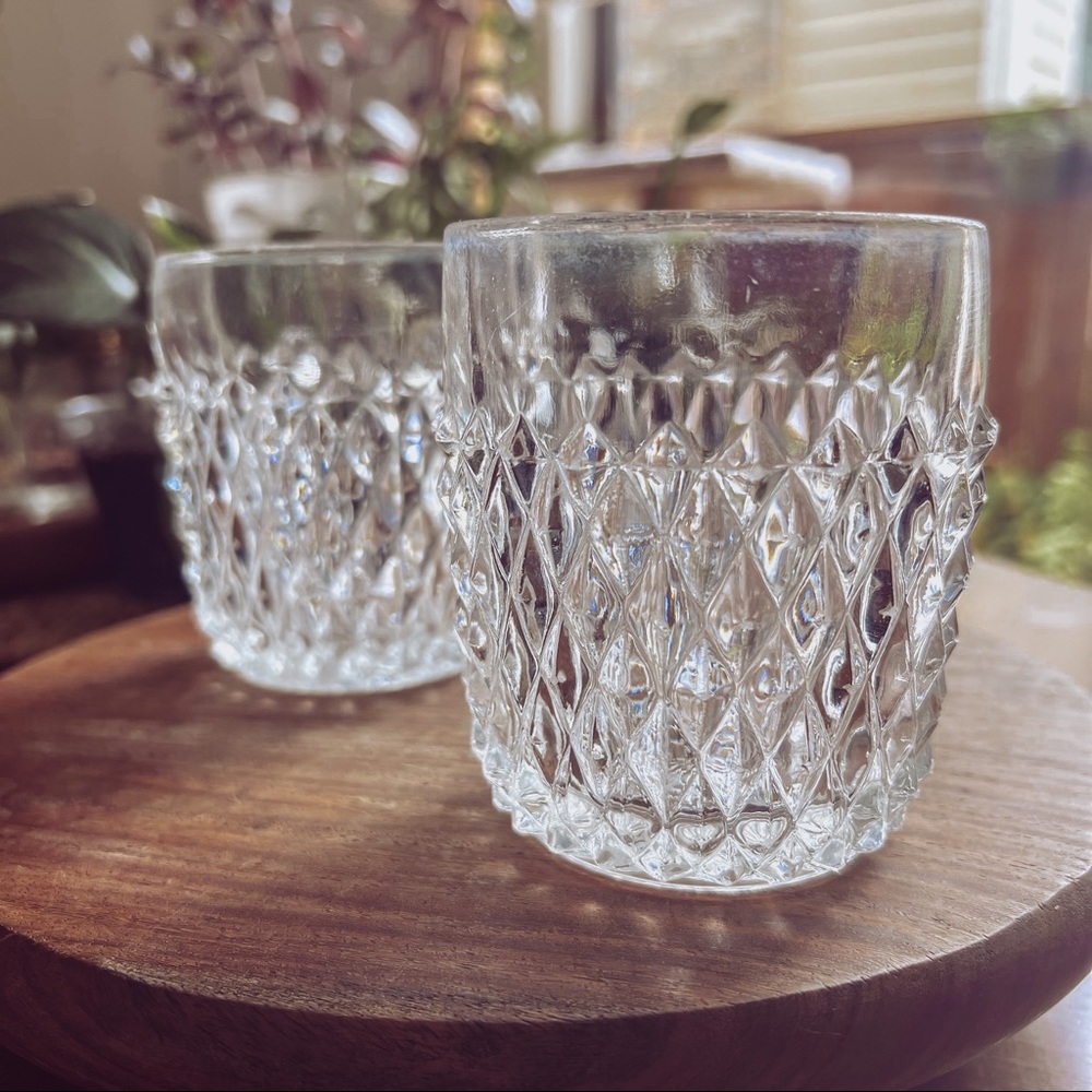 COPY - Vintage Indiana Glass Diamond Point Rocks Drinking Glass set of 2